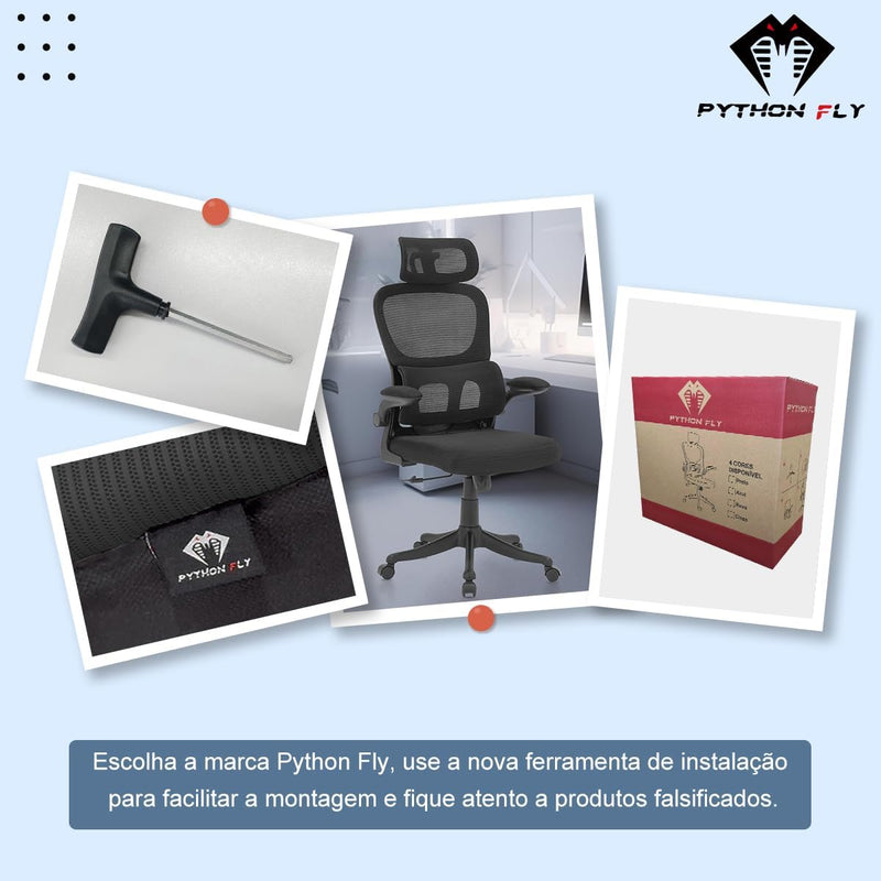 Cadeira de escritório, design ergonômico com suporte lombar independente, malha respirável e encosto de cabeça ajustável (Preto)